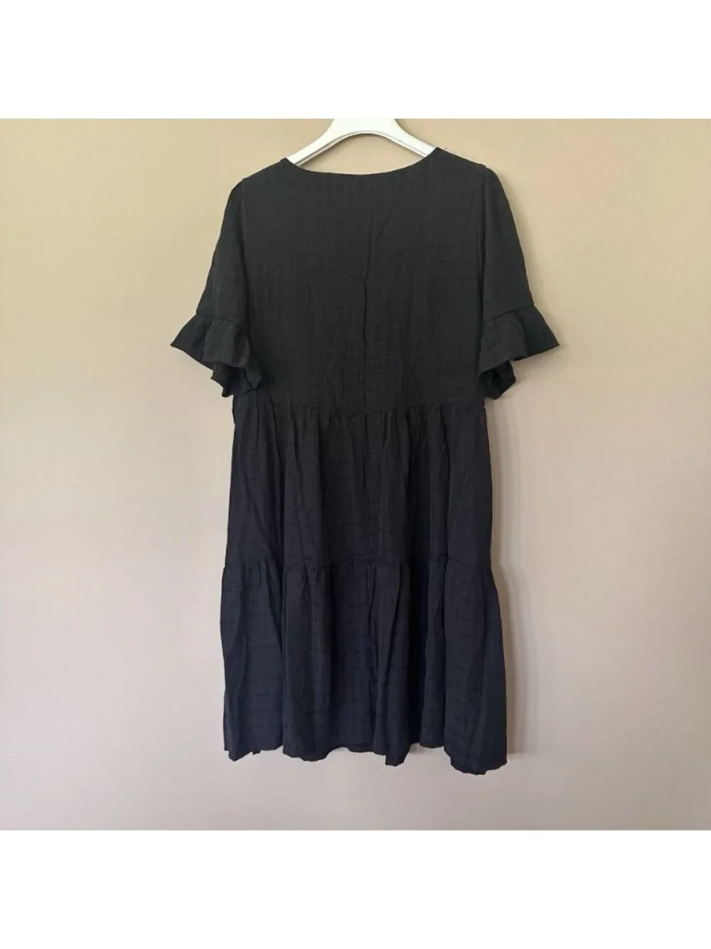 Casual Black Boho Dress sz L Oversized Tiered Peasant Festival Tassel Relaxed